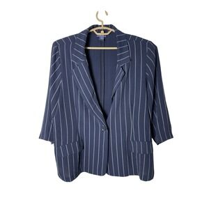 NY&Co Pinstripe Blazer Jacket Womens 3X Blue Lightweight Open Front